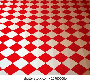Red checkers background, low poly vector illustration.