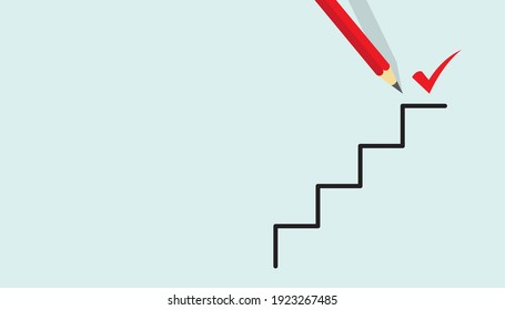 Red checklist on step stair, Checklist concept, copy space, business presentation background. EPS vector illustration.