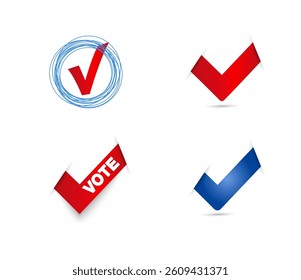 The red checkmark is a blue circle.   Elections.  the template for the election icon.  Vector design of voting symbols. Voting,