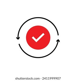 red checkmark like cash flow or implement icon. flat simple trend modern renew or file load logotype graphic continuous design. concept of accessible validation and quality control and verification