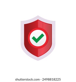 Red checkmark and shield 3d icon. Security and protection concept. 3d realistic design element. Vector illustration