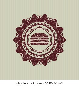 Red cheeseburger icon inside distress rubber texture