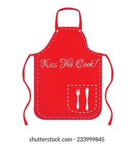 Red chef apron with text kiss the cook isolated on white