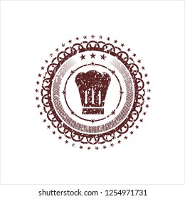 Red chef hat icon inside grunge stamp