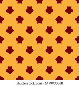Red Chef hat icon isolated seamless pattern on brown background. Cooking symbol. Cooks hat.  Vector Illustration