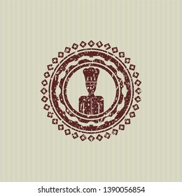 Red chef icon inside distress rubber stamp