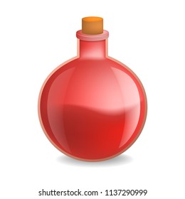 Red chemistry bottle mockup. Realistic illustration of red chemistry bottle vector mockup for web design isolated on white background