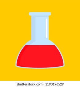 Red chemistry flask icon. Flat illustration of red chemistry flask vector icon for web design