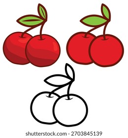 Vector Clipart de cerezas rojas. Conjunto de cerezas fruta dibujo