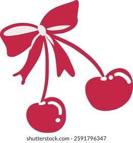 Red Cherries with Cute Bow - Minimalist Illustration