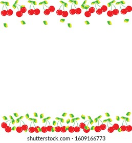 red cherries with green leaves with border 