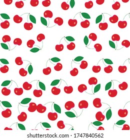 Red cherries handdraw vector repeat pattern print