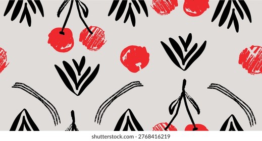 Red Cherries Hand-Drawn Seamless Pattern
