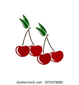 red cherries icon on white background, vector illustration