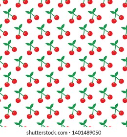 Red cherries and leaves seamless pattern. Cute and childish design for fabric, textile, wallpaper, bedding, swaddles toys or gender-neutral apparel.