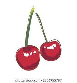 red cherries linked together vector
