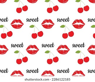 red cherries and lips print