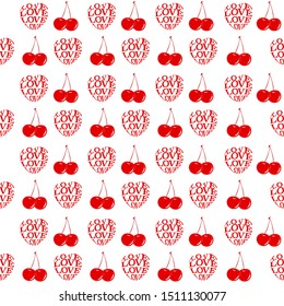 Red Cherries and love wording “LOVE” create heart shape form seamless pattern repeat Design for fashion ,fabric wallpaper,web,wrapping and all prints on white background color