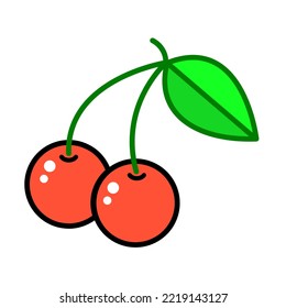 Red cherries, minimalist vector icon, flat style logo design