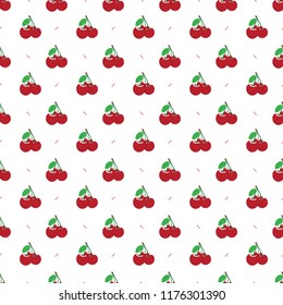 Red cherries on white background seamless pattern