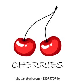 Red cherries on a white background with text. Vector illustration.