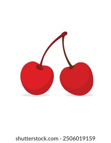 Red cherries on a white background. Vector ripe berries in flat style. Illustration for logo, packaging of jam or yogurt. stock illustration