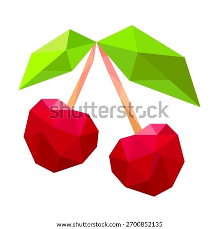 Red cherries of polygons on white background