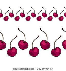 Red cherries. Seamless pattern. Banner with color berries. Vector illustration