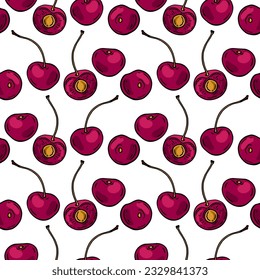 Red cherries. Seamless pattern. Vector illustration.