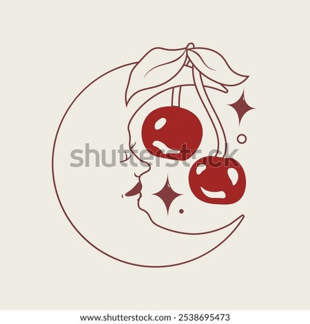 Red Cherries and Smiling Crescent Moon