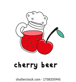 Red cherry beer in a glass mug.
