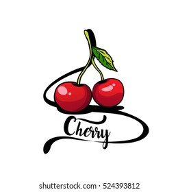 Red cherry berries. Vector Illustration.