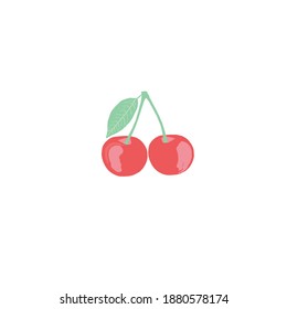 Rote Kirschbeersymbol mit grünem Hintergrund einzeln auf weißem Hintergrund, Vektorgrafik. Zwei Beeren.