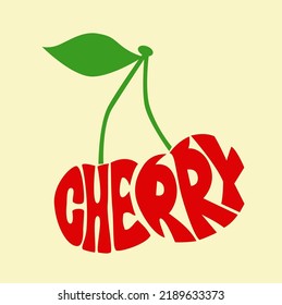 Red Cherry Calligram. Typography Words Cherry on Form Silhouette. Art Print. Vector illustration. 