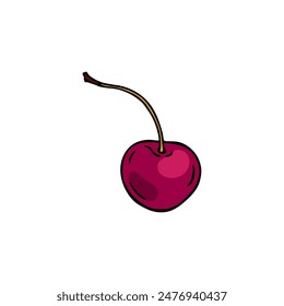 Red cherry. Color berry. Hand-drawn flat image. Vector illustration