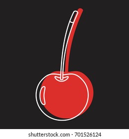 Red cherry in doodle style icons vector illustration for design and web isolated on black background. Red cherry vector object for labels and logo