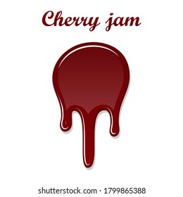 Rote Kirschtropfen Konfitüre 3D. Berry, süßer Konfitüre, einzeln auf weißem Hintergrund. Drips, die den Fleck hinabfließen. Setzen Sie realistisches Design ein. Erdbeersirup mit geschmolzener Soße. Tomatensplash. Vektorgrafik