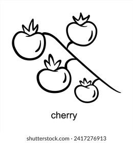 Red Cherry Fruit - Blank Fill Black Outline Vector Design Illustration 