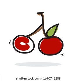 Red Cherry fruit cartoon on white background