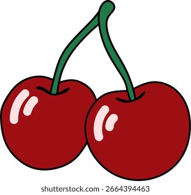 Rote Kirschfrucht Illustration mit grünen Stängeln
