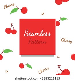 Red cherry fruit with leaf seamless pattern