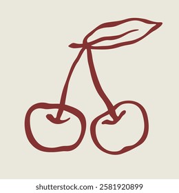 red cherry fruit sketch art