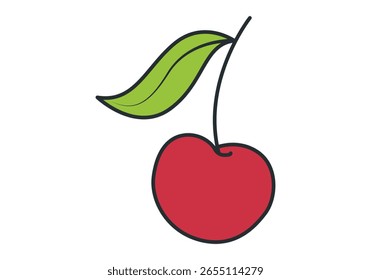 Red cherry with a green leaf