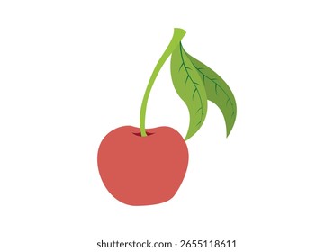 Red cherry with a green leaf