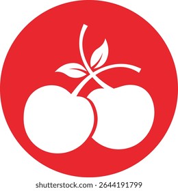 Red cherry icon with green leaf