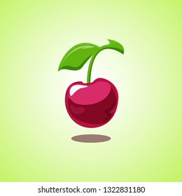 Red cherry icon isolated on green background. Vector illustration EPS 10.