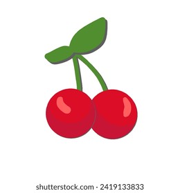 red cherry illustration isolated on white and transparent background. cherry 3d vector flat style minimalism fruit