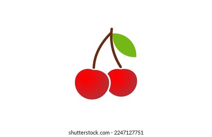 Cerezo Rojo Aislado. Icono de estilo de fruta de dibujos animados Ilustración vectorial