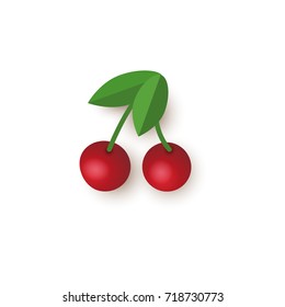 Red cherry, jackpot slot machine gambling symbol, vector illustration isolated on white background. Couple of red shiny cherries, jackpot slot machine gambling symbol