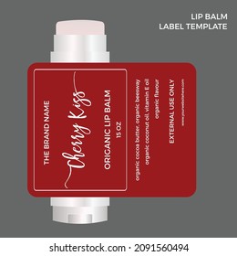 Red cherry kiss lip balm label template, Lip gloss sticker, cosmetic product packaging label